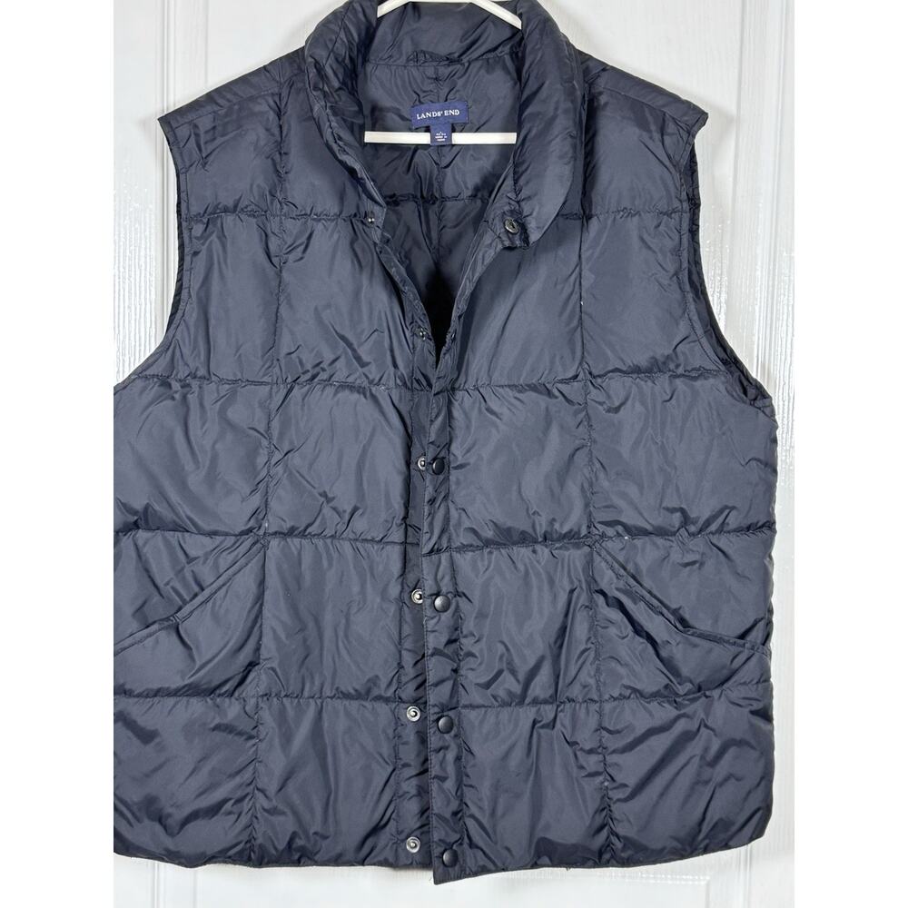Lands' End Down Feather Puffer Vest Men's Large 42-44 Black Snap Button - Picture 3 of 7